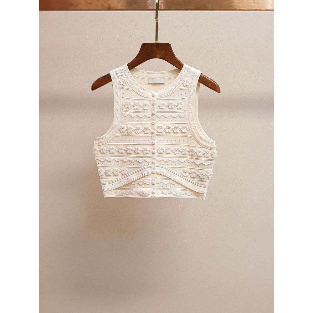 2026 Spring/Summer New Women's Style Elegant Hollow Jacquard Knitted Tank Top Split Skirt Two Piece Set