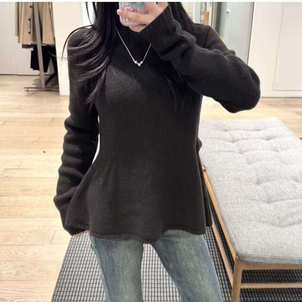 Designer women's slim fit ruffled wool sweater 2026 autumn/winter new top