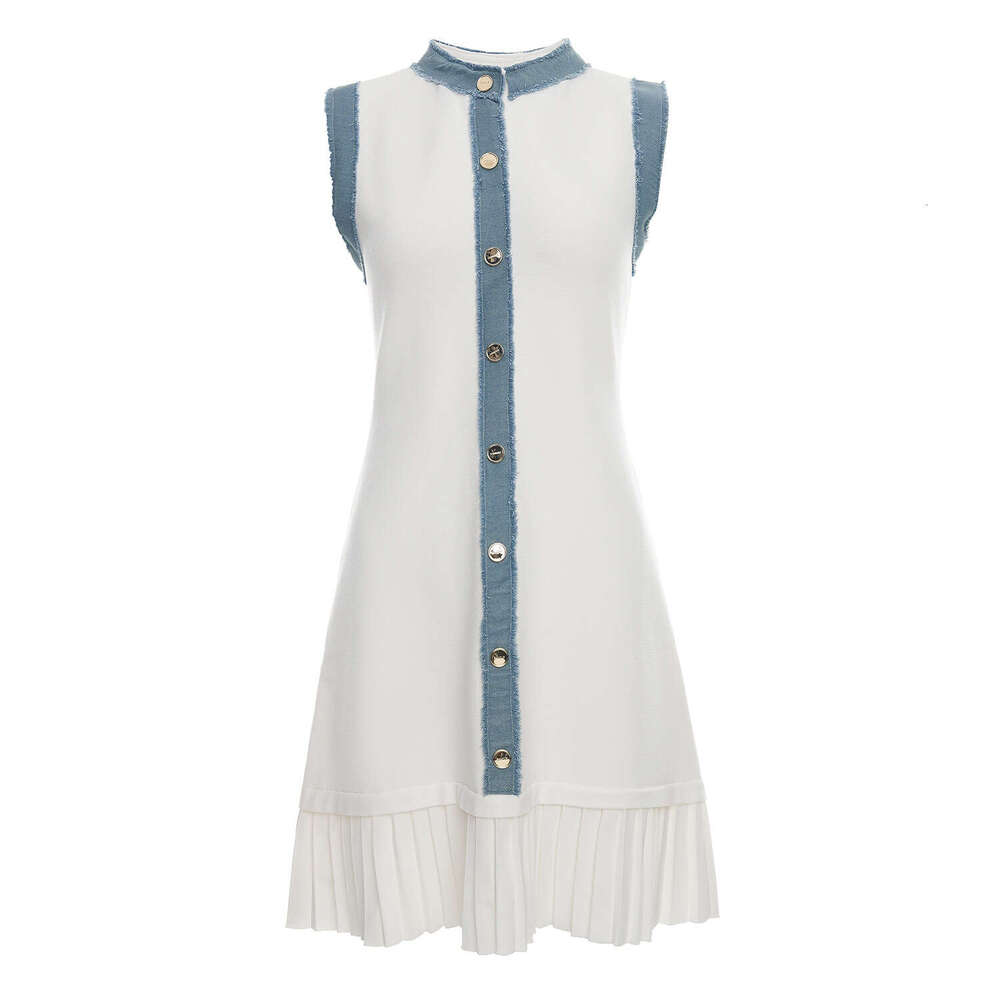 2026 Spring/Summer New Fashionable French Chic Patch Denim Knitted Tank Top Sleeveless Dress for Children