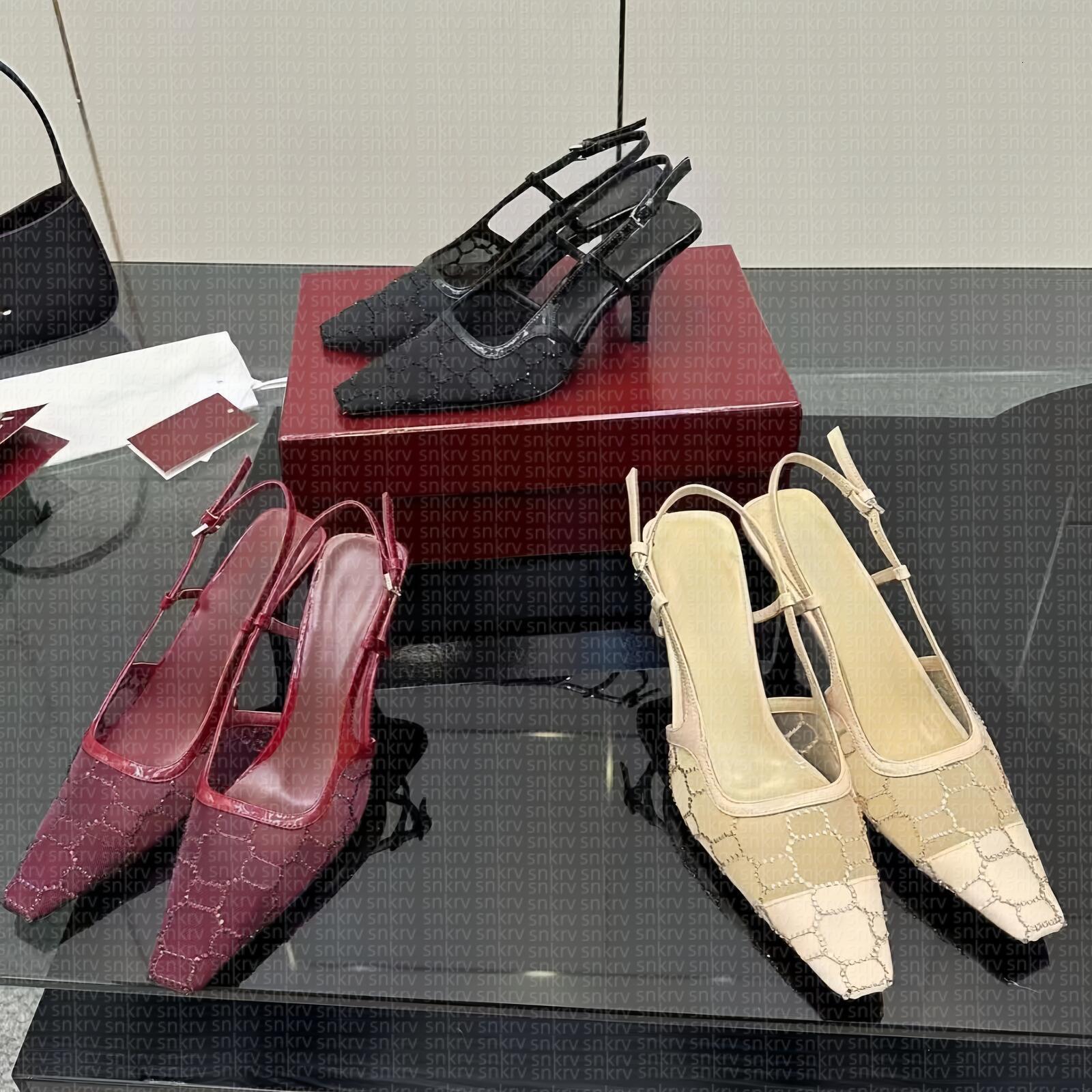 Dress Shoes Slingback high heels Lace up shallow cut shoes Sandals Mid Heel Black mesh with crystals sparkling Print shoes Rubber Leather Ankle Strap size 36-42