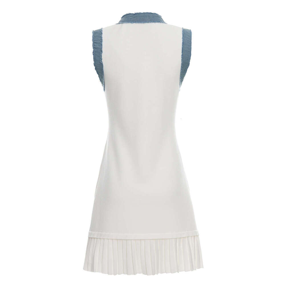 2026 Spring/Summer New Fashionable French Chic Patch Denim Knitted Tank Top Sleeveless Dress for Children