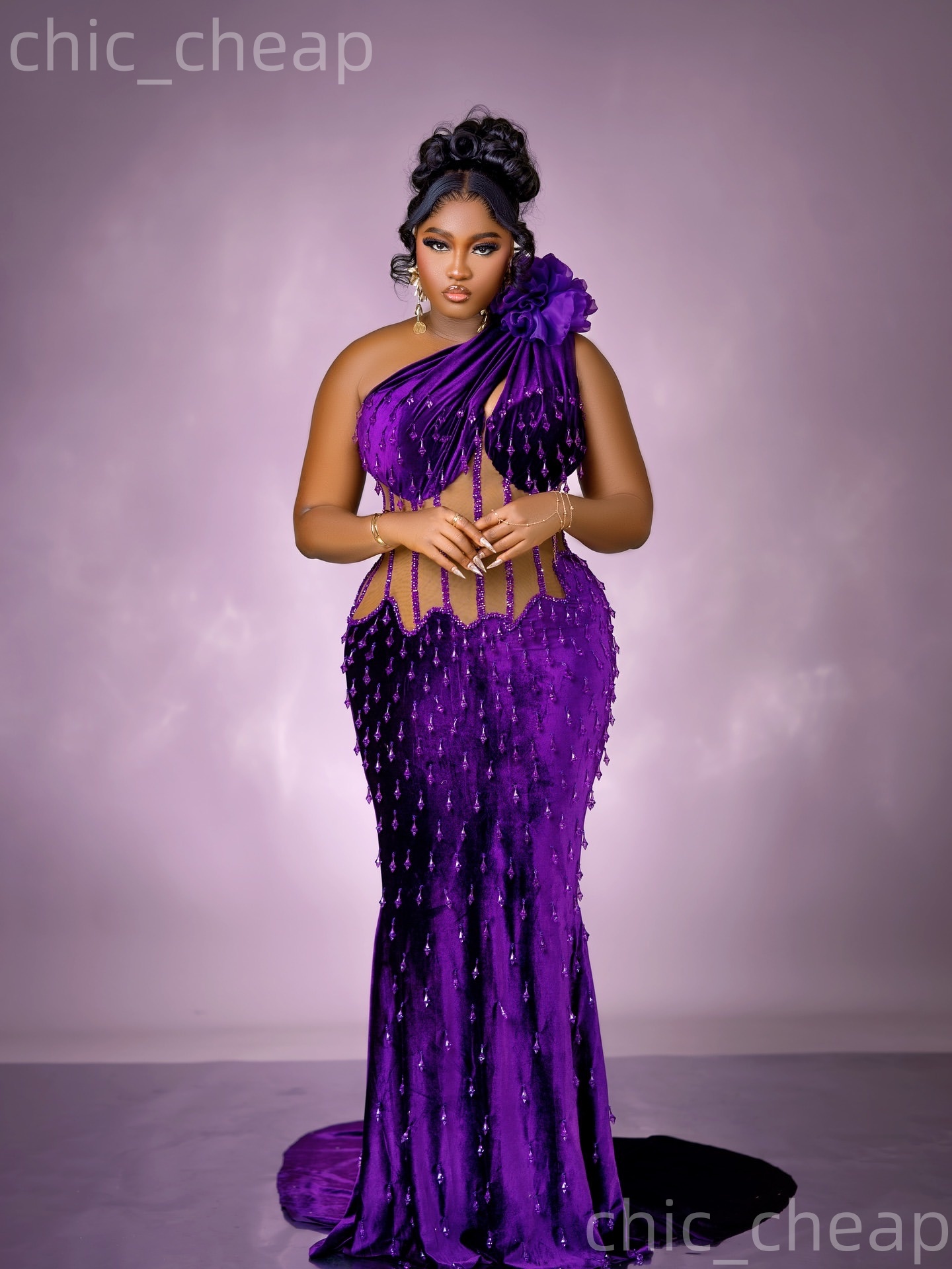 Aso Ebi Purple Mermaid Prom Dresses 2026 One Shoulder Rhinestones Velvet Evening Formal Party Second Birthday Engagement Gowns Dress For Special Occas