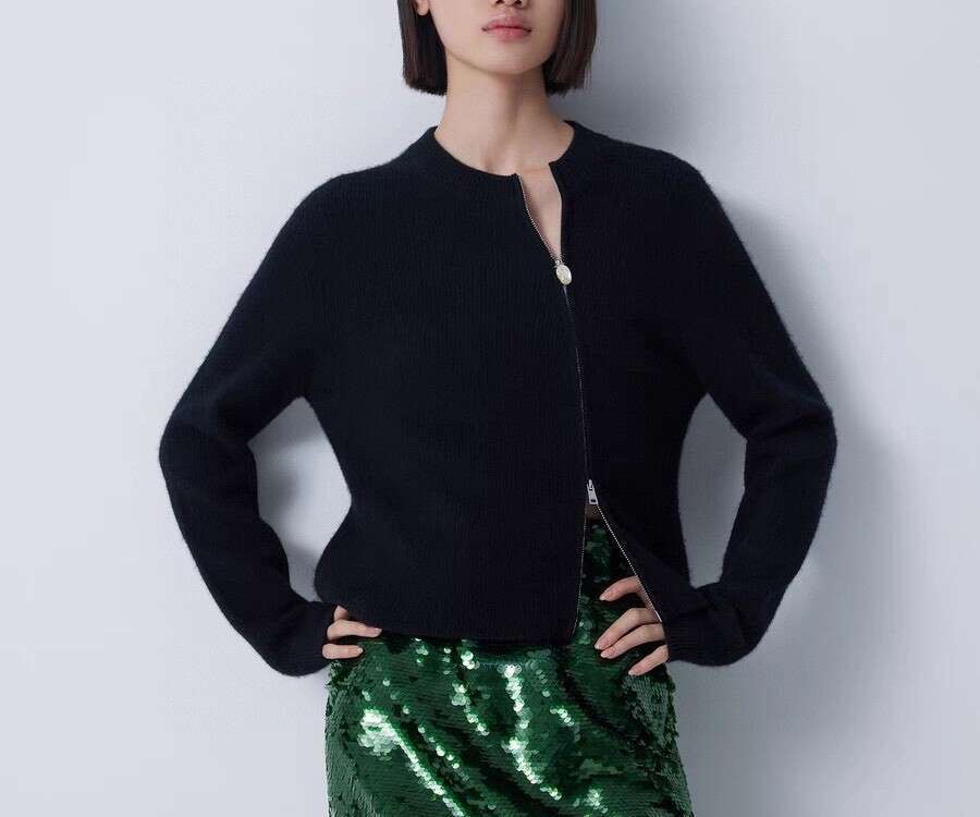 Designer Baroque pearl irregular cashmere knitted cardigan women's high-end luxury goods