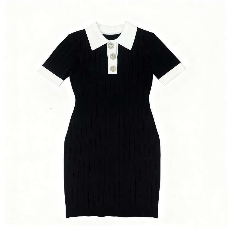 2026 Summer New Designer Women's Casual Collar Ice Silk Knitted Slimming Dress Women's Wear