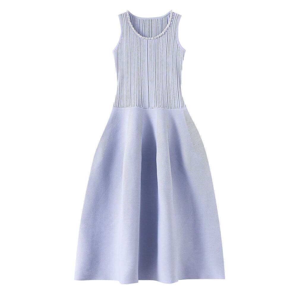 2026 Spring/Summer New Social Style Big U Neck Sleeveless Purple Slim Knitted Tank Top Elegant Long Dress for Women