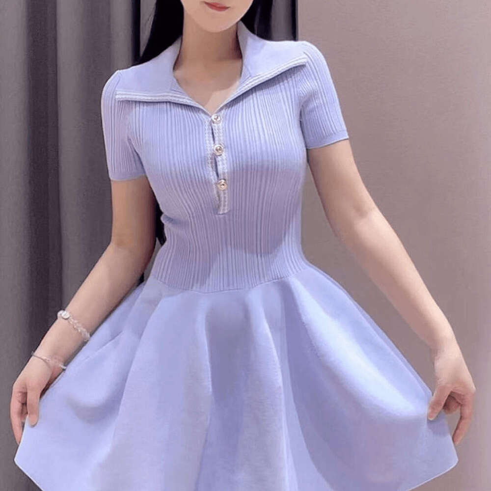 2026 Summer Lavender Purple Small Fragrance Elegant Pure Waist Slim Knitted Dress for Women's Fashion
