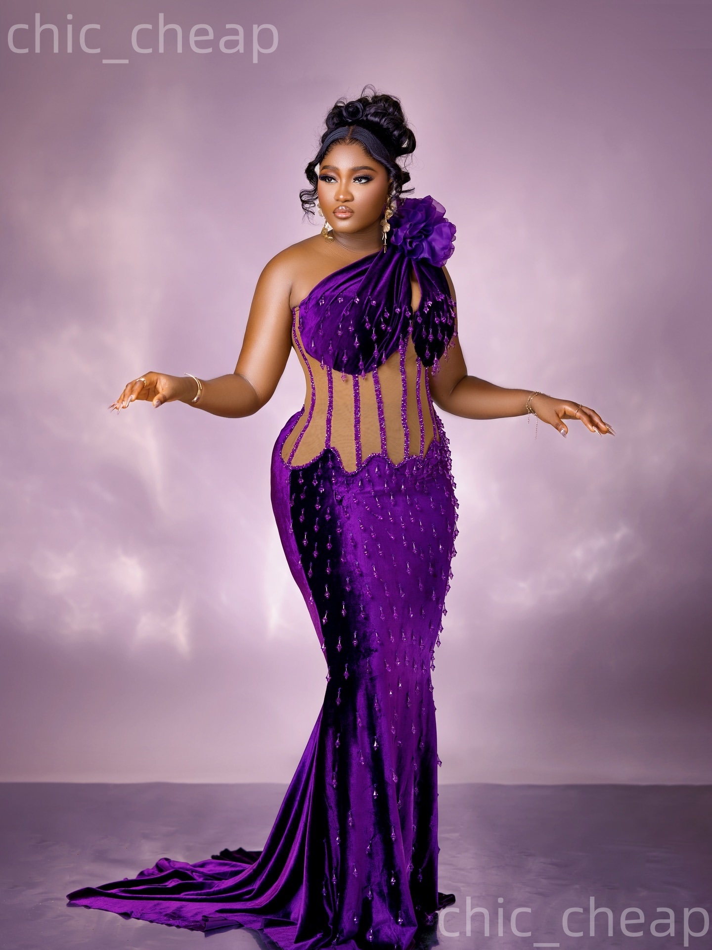Aso Ebi Purple Mermaid Prom Dresses 2026 One Shoulder Rhinestones Velvet Evening Formal Party Second Birthday Engagement Gowns Dress For Special Occas