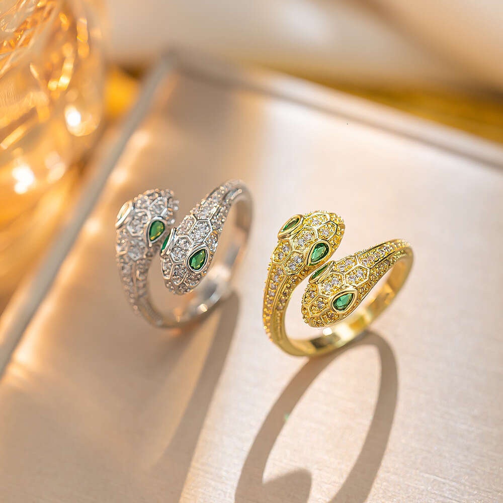 Micro Paved Zircon Double-Headed Snake Ring Light Luxury High-End Sense for Women