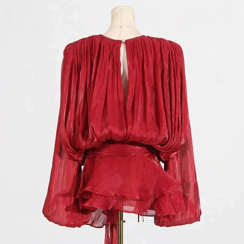 Women's casual dress with chic ruffled edges, mini round neck tie, loose fitting shirt, solid color chiffon vest, 2026 formal dress