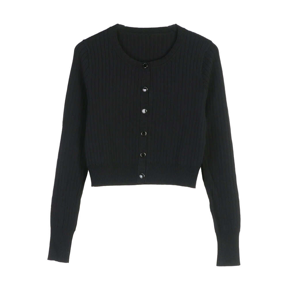 2026 autumn and winter new jacket single breasted slim fit elegant slim fit French round neck knitted women's cardigan