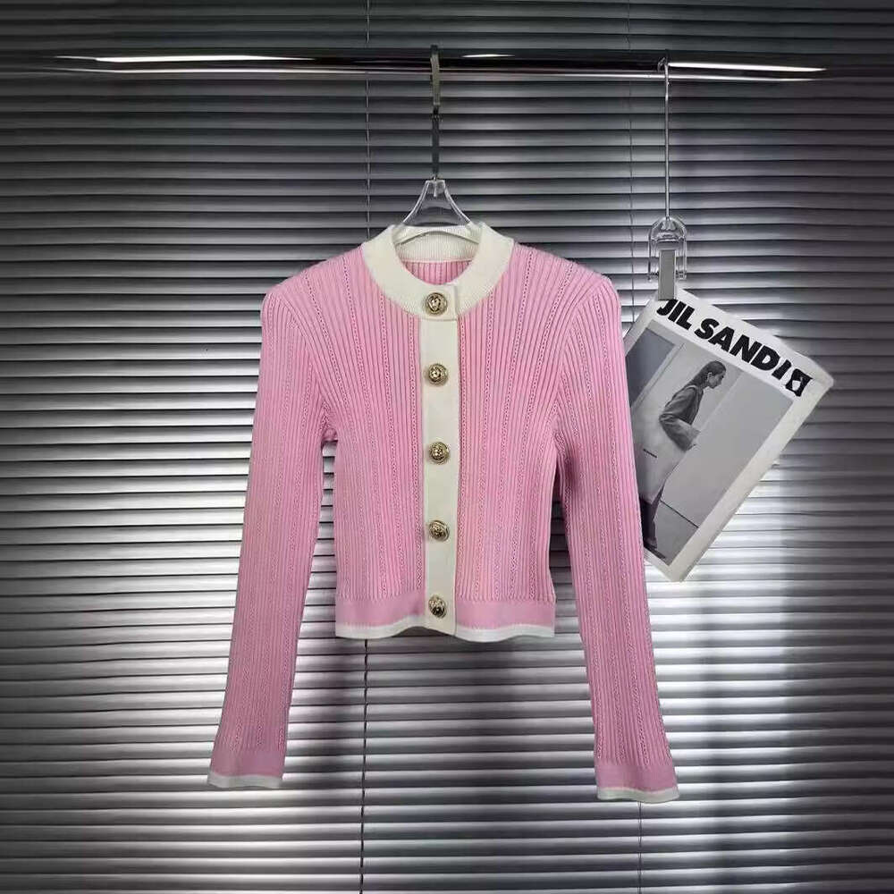 2026 Spring/Summer New Collection Color Contrasting Round Neck Long Sleeve Knitted Cardigan for Women, Tailored and Fashionable for Women