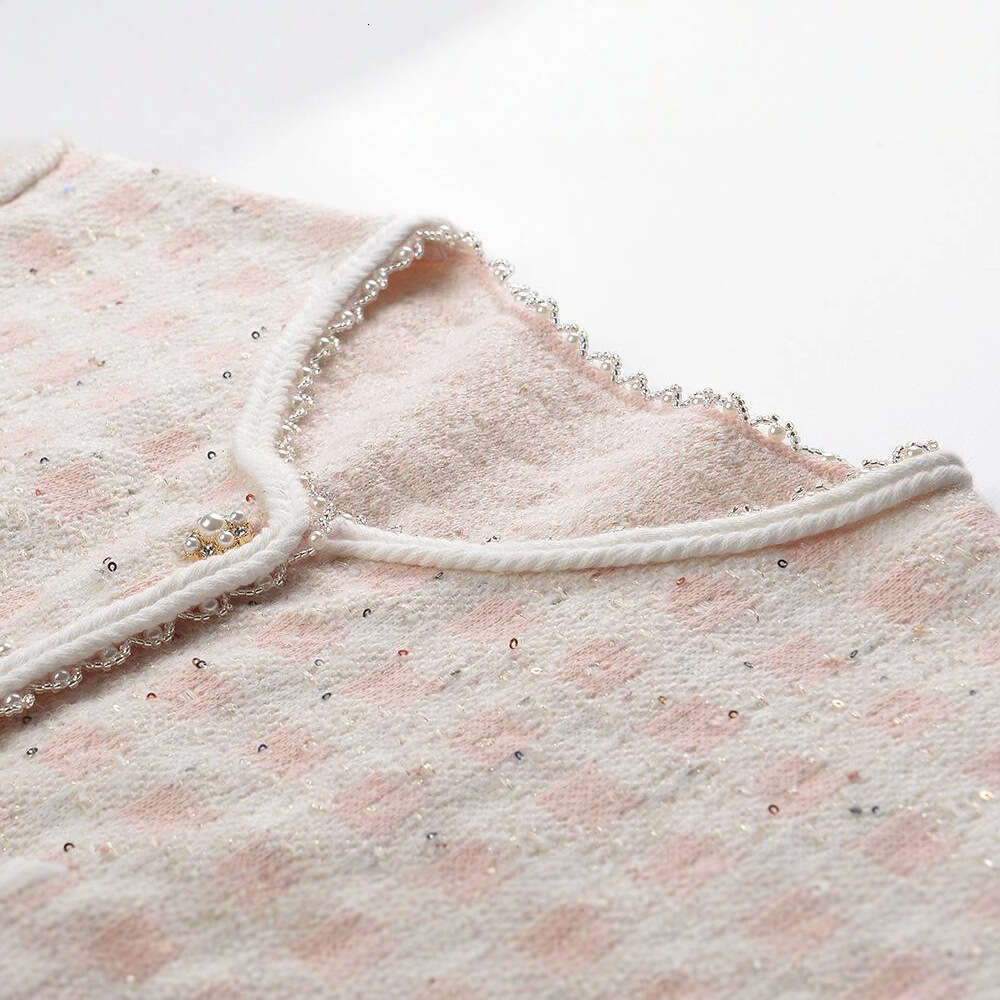 2026 Spring/Summer New Soft and Sweet Design Checkered Round Neck Knitted Short Sleeve A-line Dress