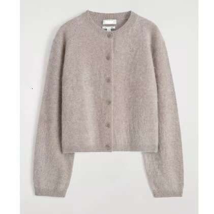 Designer women's round neck long sleeved brushed knitted cardigan women's 2026 autumn coat