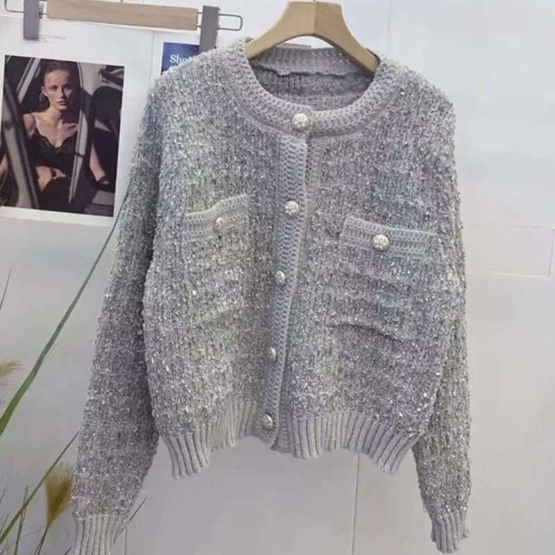 Women's Knitted Korean Edition 2026 Autumn/Winter Round Neck Cardigan Single breasted Long Sleeve Thick Sweater for Women