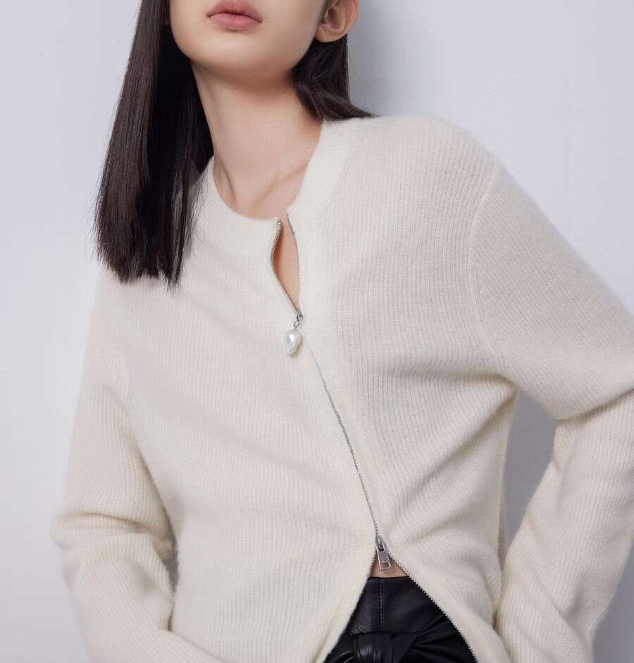 Designer Baroque pearl irregular cashmere knitted cardigan women's high-end luxury goods