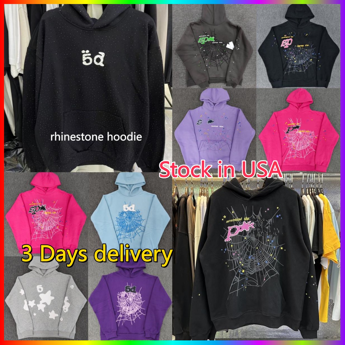 Designer Mens hoodie Spider hoodie Young Thug sweatshirt hip Hop sports pants womens Foam letter Printing Sweatshirts Pants web Puff Printed y2k hoodies