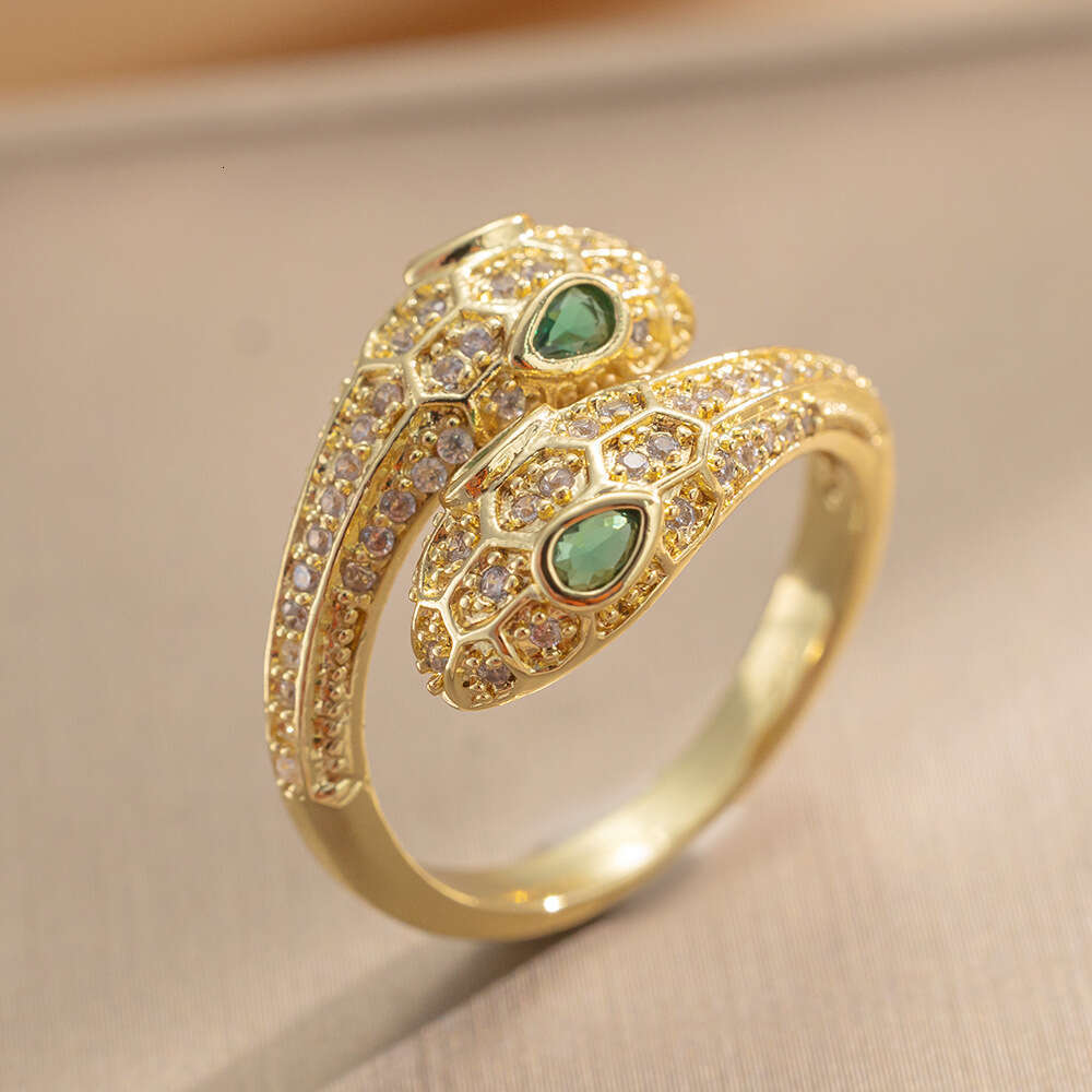 Micro Paved Zircon Double-Headed Snake Ring Light Luxury High-End Sense for Women
