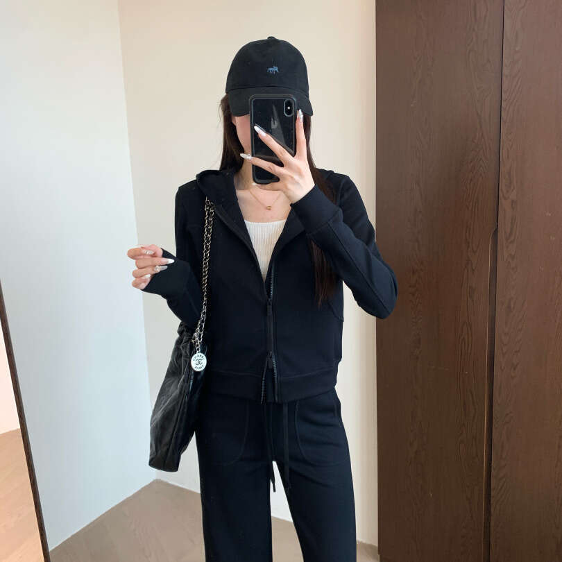 2026 Designer Spring and Autumn New Sand Washed Matte Naked Zipper Hoodie Straight Leg Pants Set