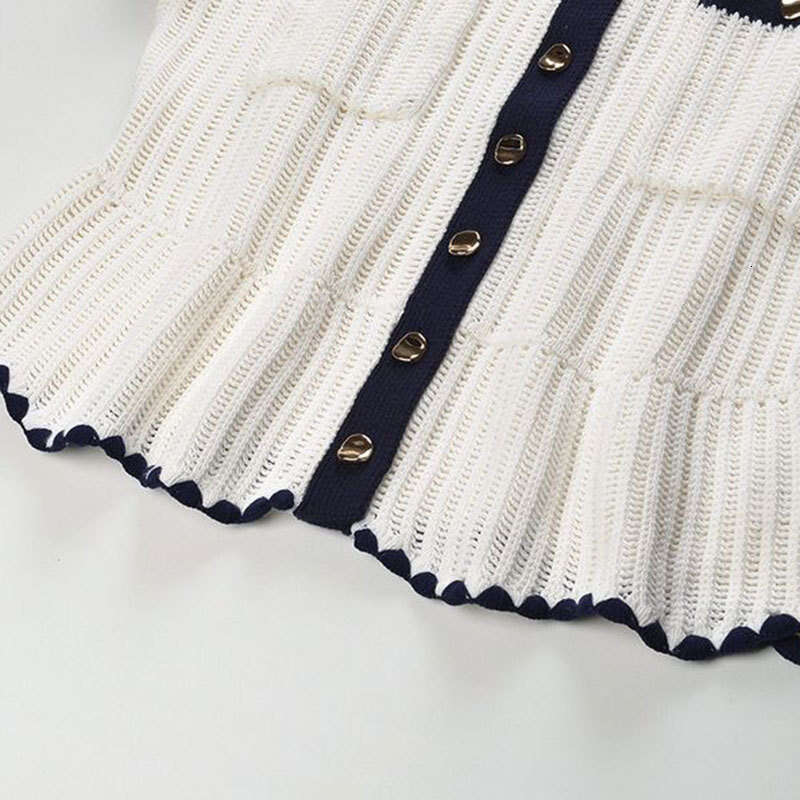 2026 Spring New Designer Color blocked Single breasted Elegant Short sleeved Knitted Top