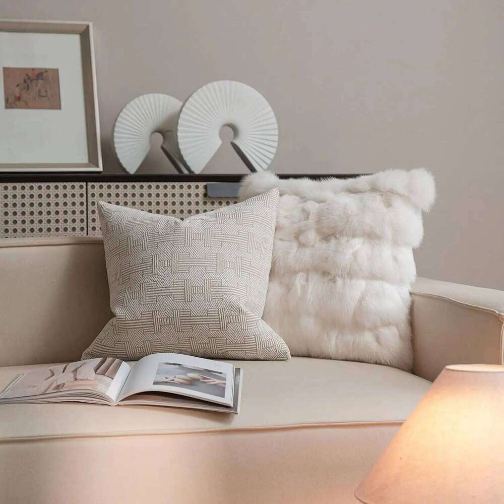 Luxury Geometric Jacquard Cushion Covers Premium Oatmeal Grey Modern Minimalist Home Decor High-End Designer Throw Pillow Cases 26L0211 Pillow Case