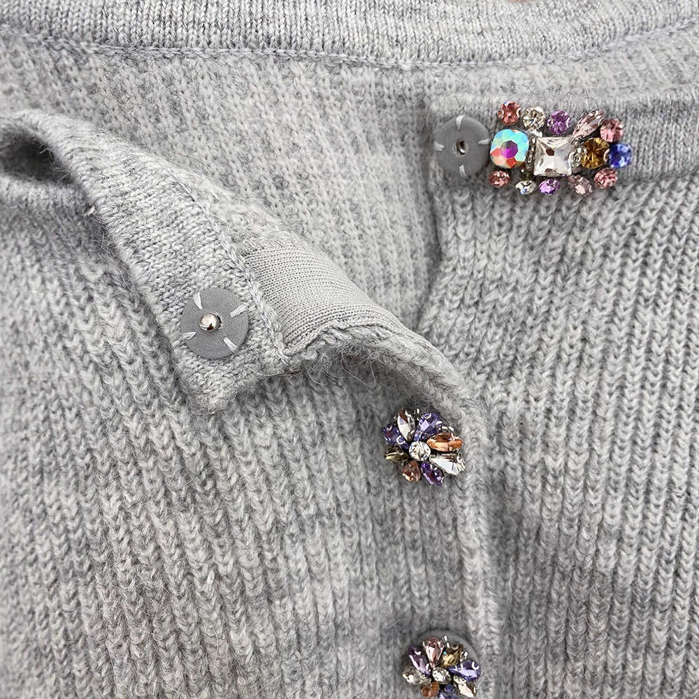 2026 Autumn/Winter New Alpaca Hair Colored Water Diamond Round Neck Dalang Knitted Women's Cardigan