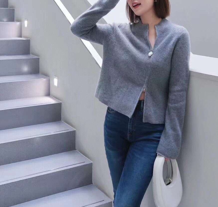 Designer Baroque pearl irregular cashmere knitted cardigan women's high-end luxury goods