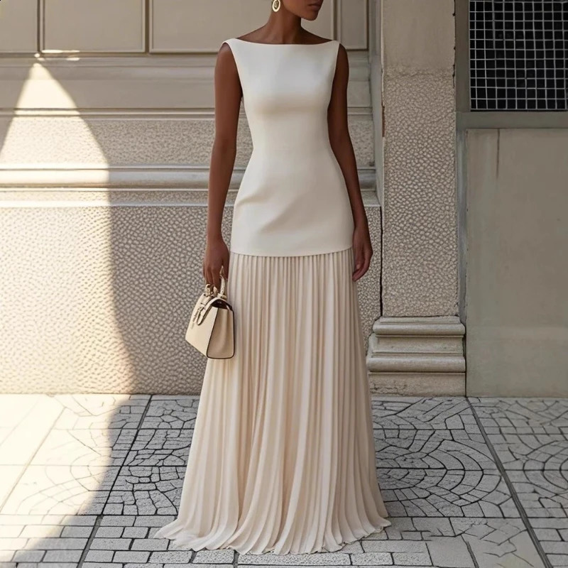 Spring and Autumn Fashion Elegant Dress Party Vest Overskirt Pleated Womens Twopiece Set 250203