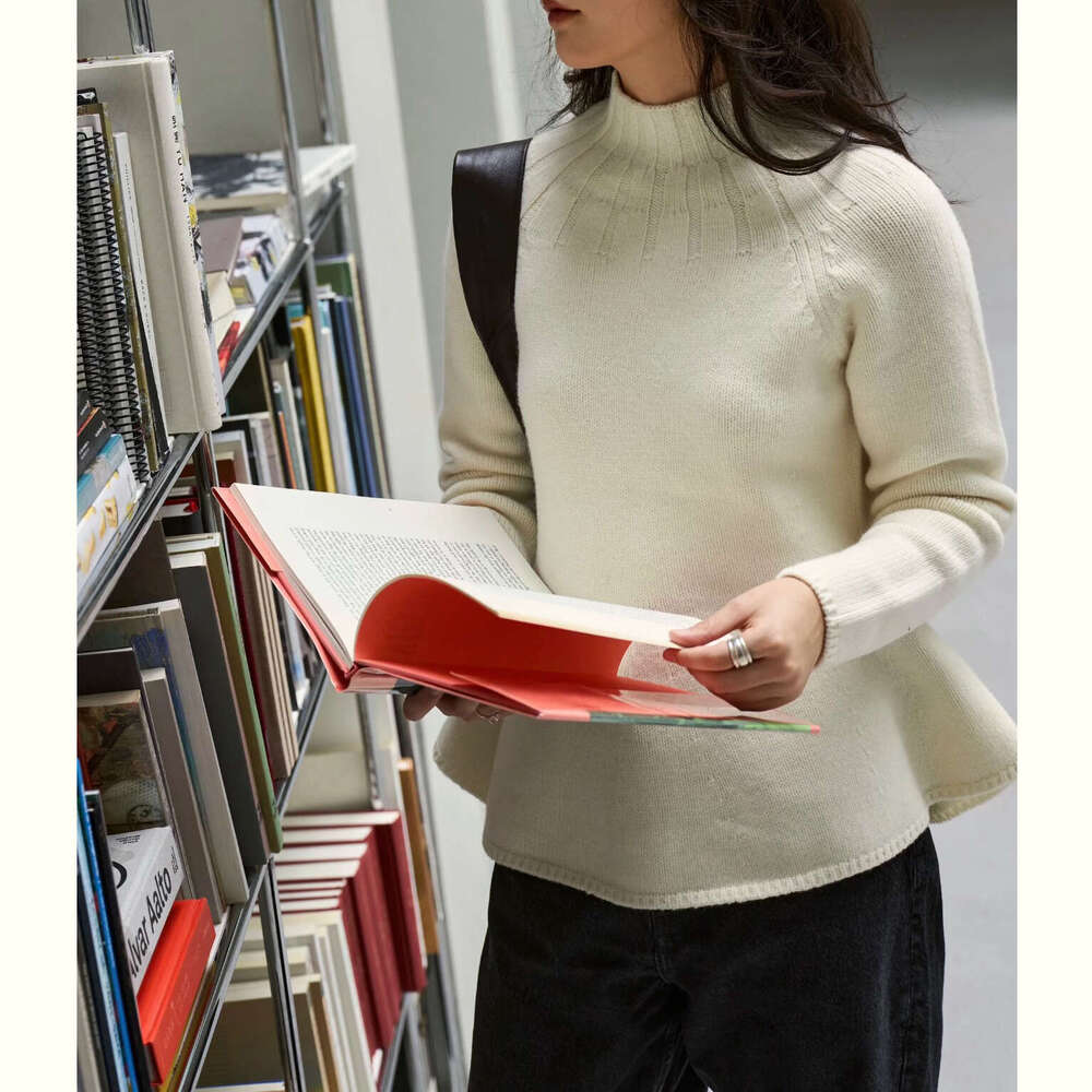 Designer women's slim fit ruffled wool sweater 2026 autumn/winter new top