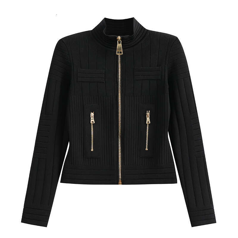 2026 Spring New High end Commuter Slim fit Zipper Elegant Style Knitted Cardigan Jacket for Women