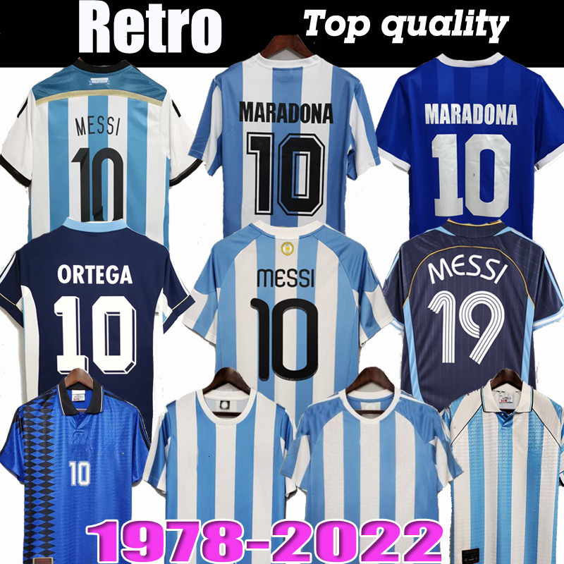 978 986 998 Argentina Retro Soccer jersey Maradona 994 996 2000 200 2006 200 Kempes Batistuta Riquelme HIGUAIN KUN AGUERO CANIGGIA AIMAR Football Shirts 0011