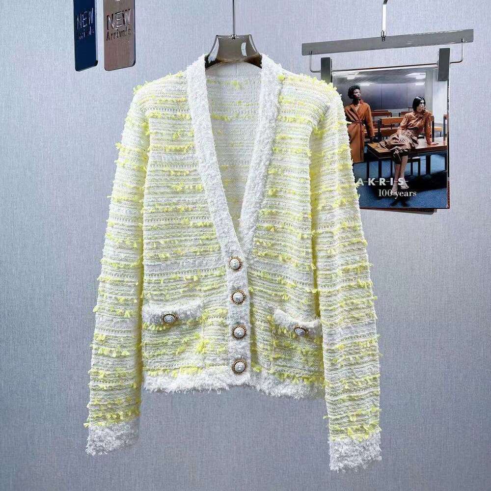 2026 autumn and winter new designer V-neck French social tweed knitted cardigan women's coat women's clothing