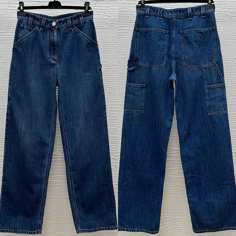 Spring Women Blue Straight Leg Jeans Luxury Washed High Waist Denim Pants Designer Trendy Street Jeans Trousers