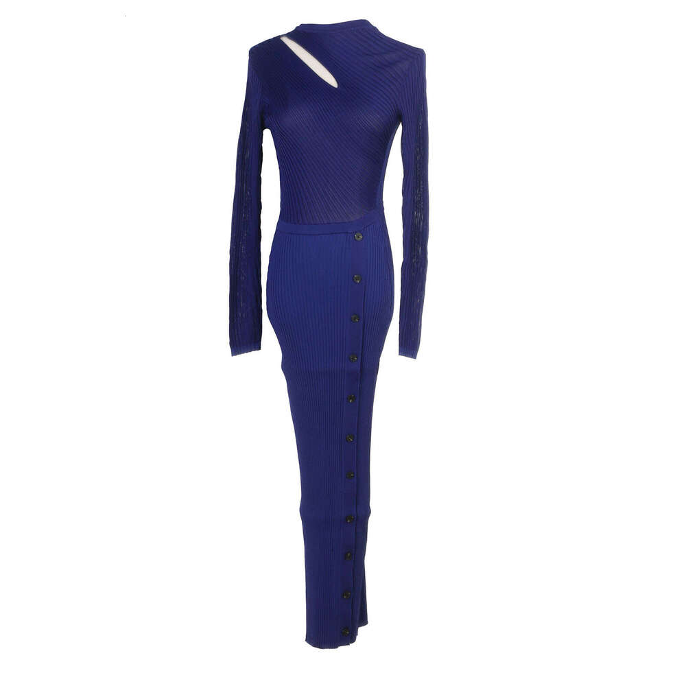 2026 French elegant women's hollow round neck autumn and winter new style long sleeved slim fit dress