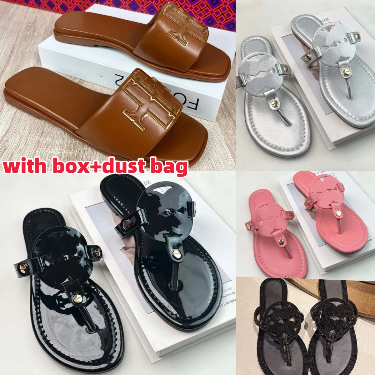 With box torysburchly free shipping designer sandals diamond sparkling womens slides summer flat sandals slippers beach wedding shoes rhinestone