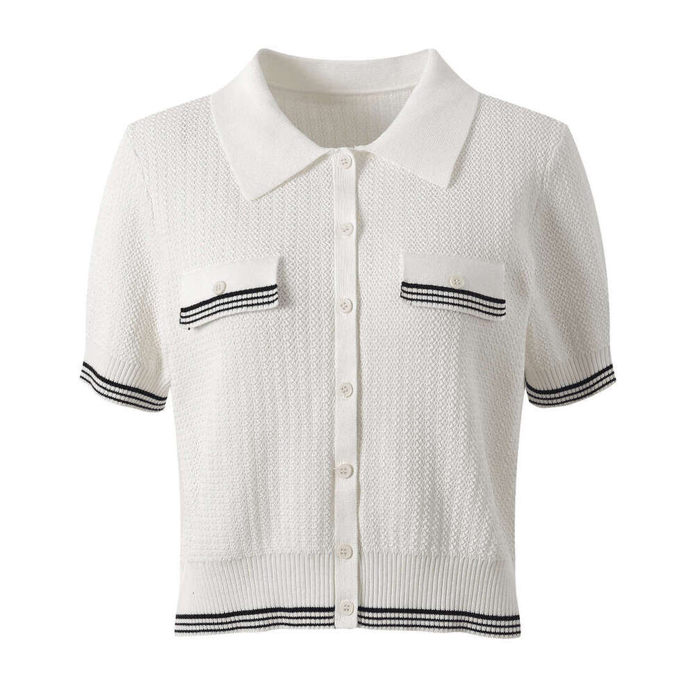 2026 Spring/Summer New Set College Style Collar Knitted Sweater Cardigan Short Sleeve Women's Top Women
