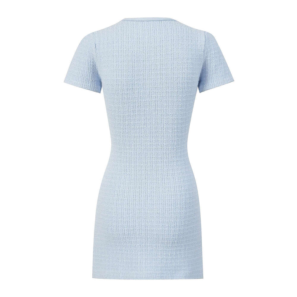 2026 autumn new elegant social exquisite style rhinestone buckle design feeling hazy blue knitted short skirt