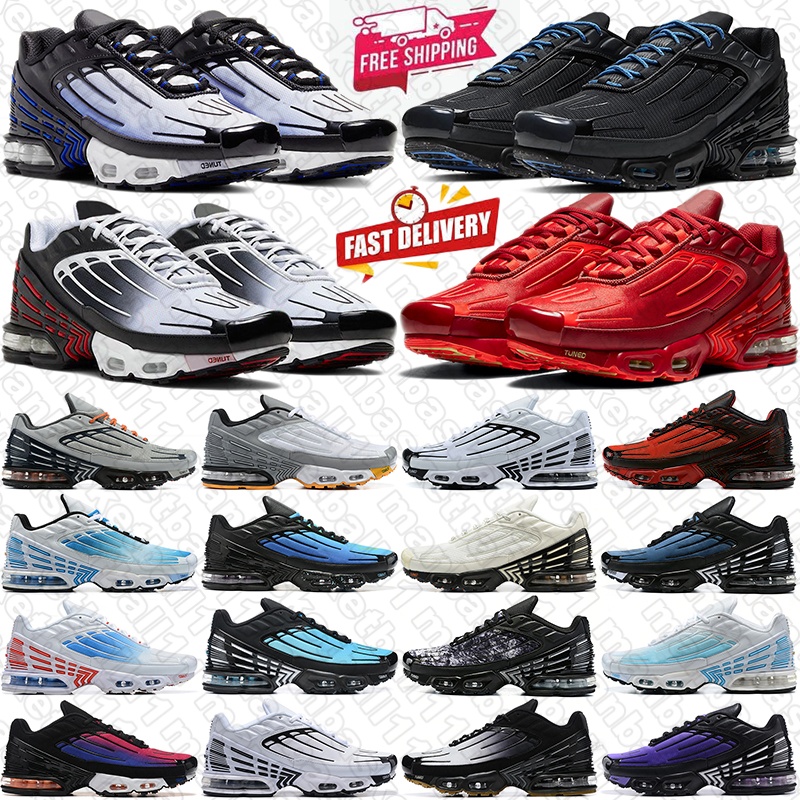 free shipping tn 3 running shoes tuned mens trainers Triple Black White Hyper Blue tns designer sneakers tnss women men outdoor sports sneaker tnshoes 36-46 classic
