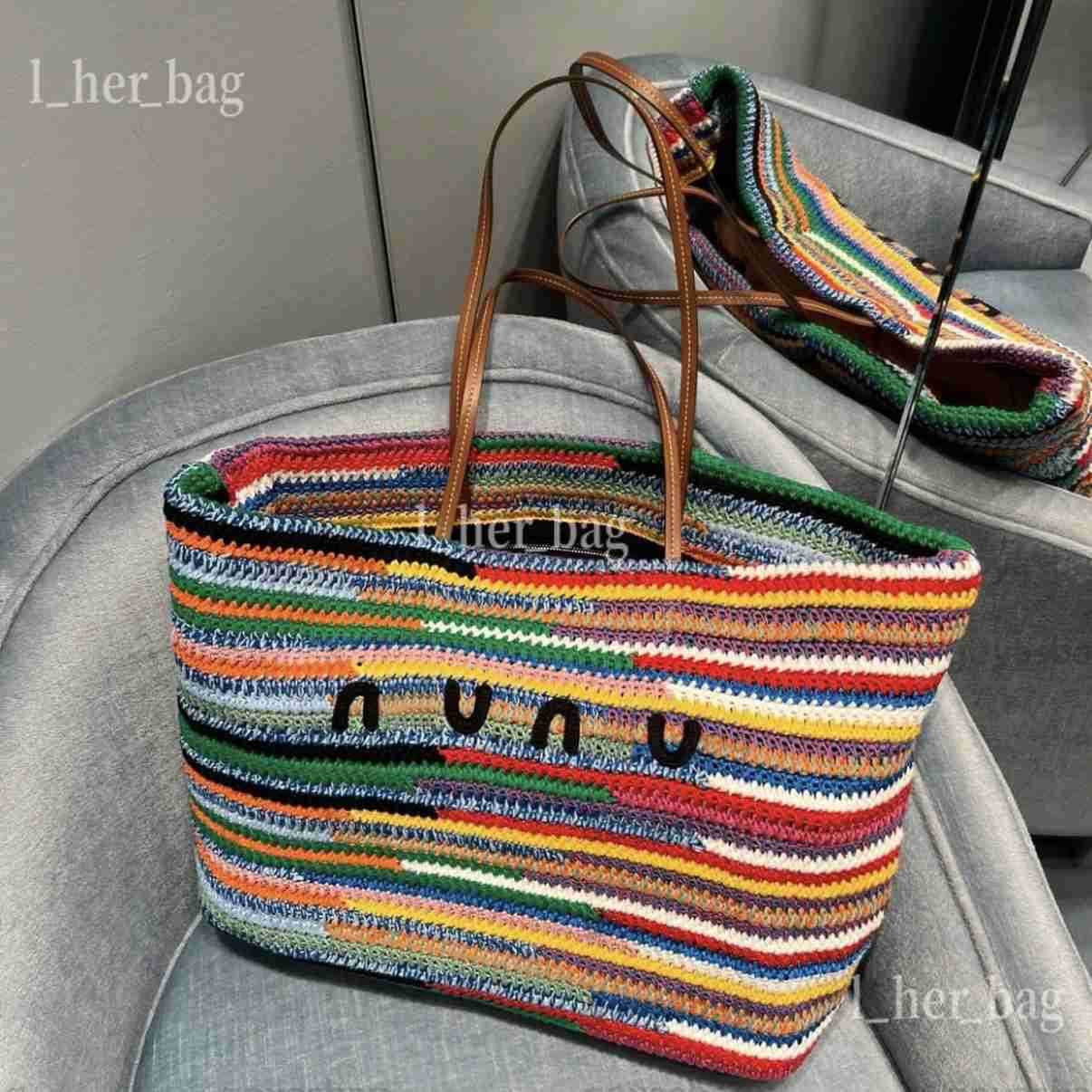 2025 Totes Designer Rainbow Raffia Woven Tote Bag Crossbody Weave Hobo Beach Bag Summer School Handbag Shoulder Beach Travel Handbag shoulder bag wallet Woven bag