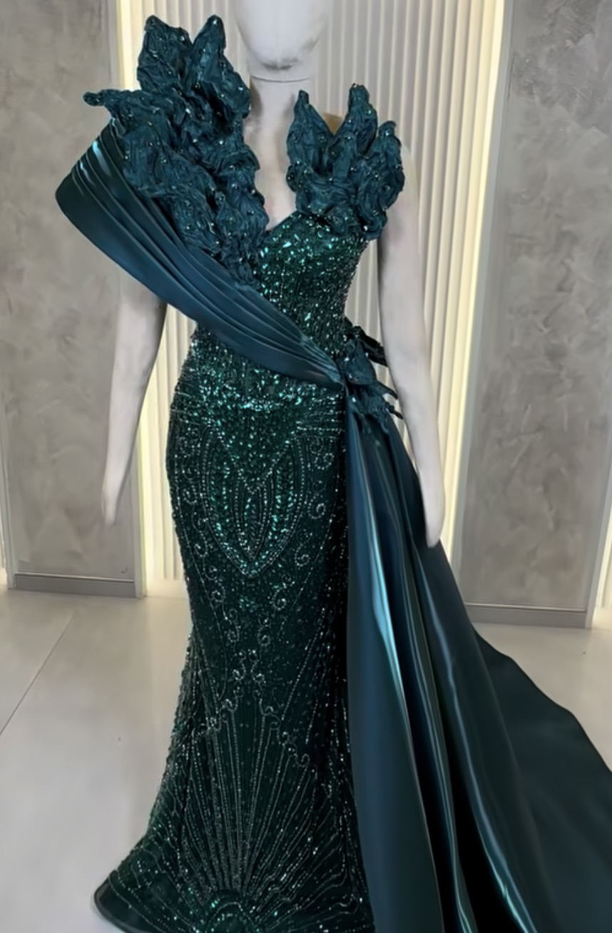 Aso Ebi Dark Green Mermaid Prom Dresses 2026 Beaded Crystals Sequined Stylish Evening Formal Party Second Birthday Engagement Gowns Dress For Special 