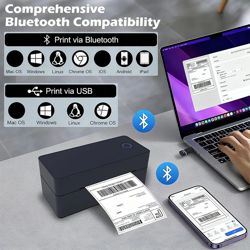 Wireless Bluetooth Thermal Label Printer 4x6 Support Android Mac Windows 260121