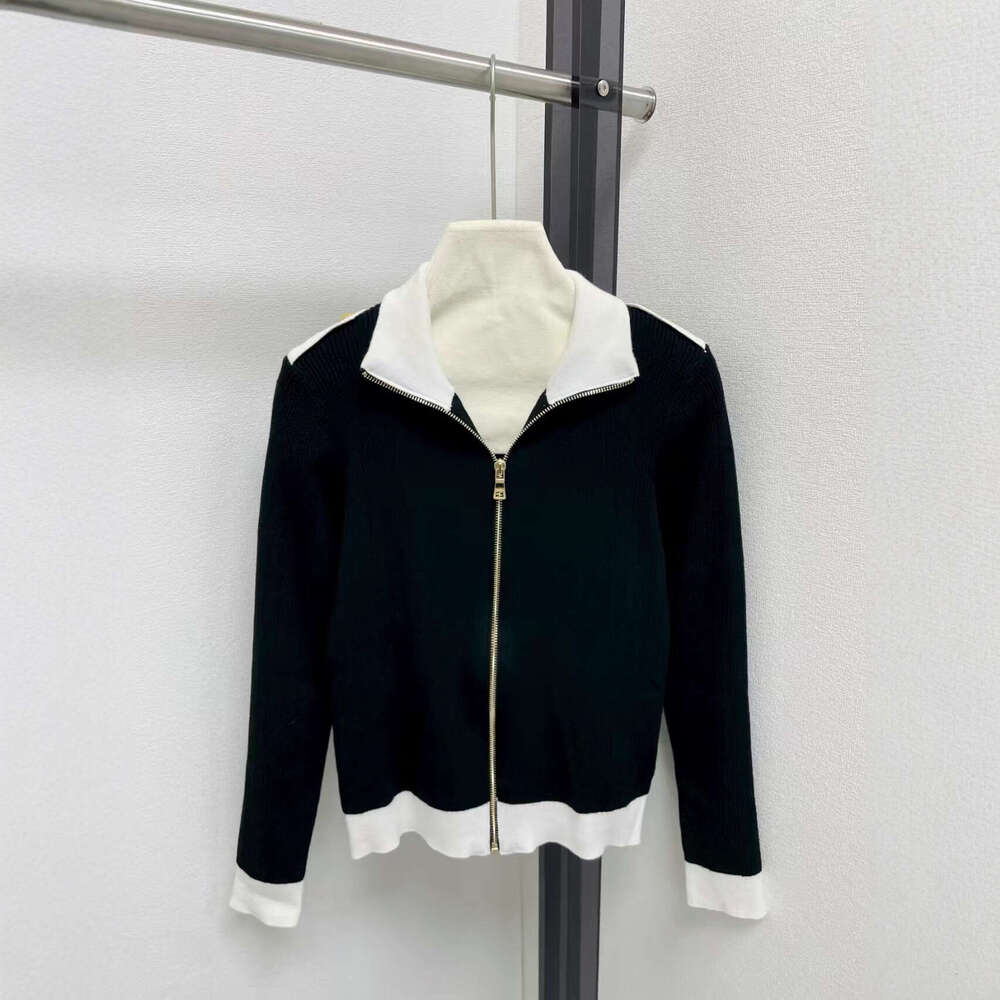 2026 autumn and winter new item color blocked stand up collar slim zipper knitted women's cardigan jacket women's clothing