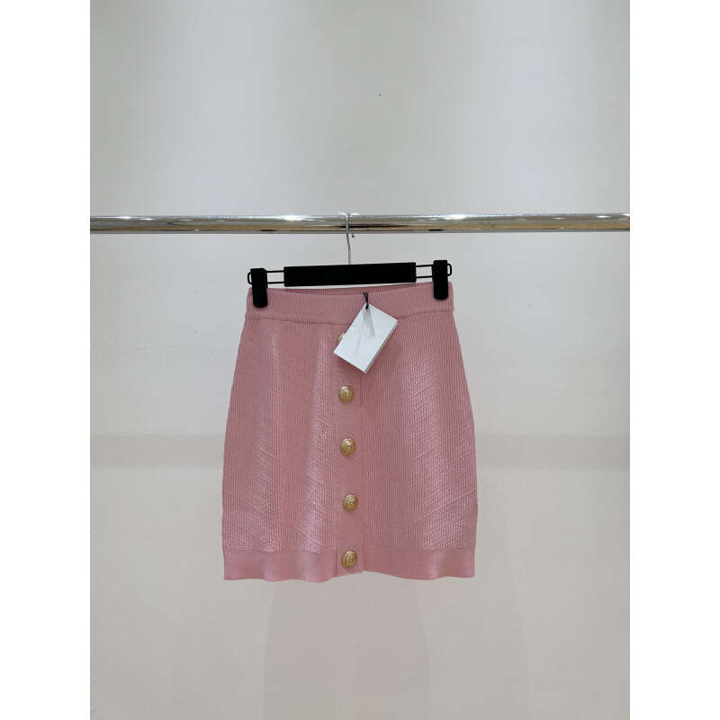 2026 New Designer's Top 100 Round Neck Pattern Knitted Long Sleeve Top with Metal Buckle Skirt