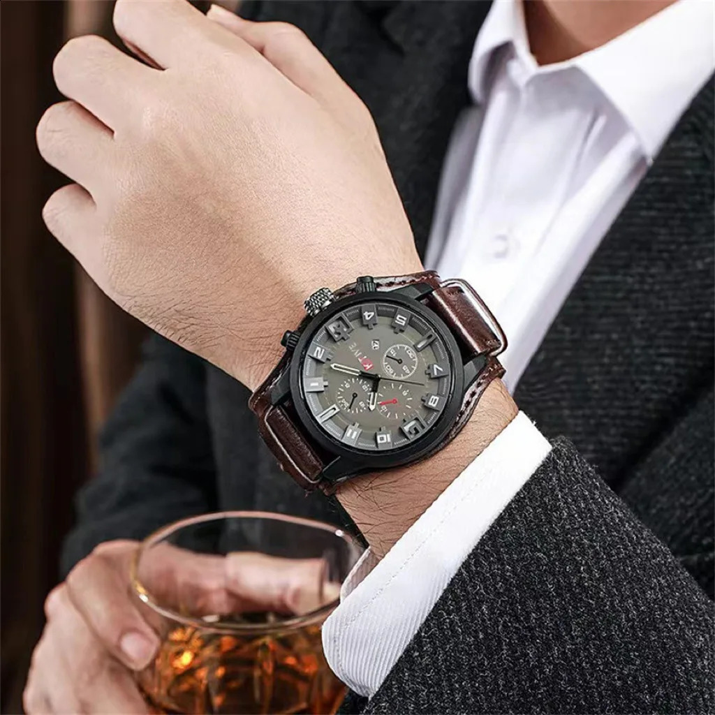 Fashion Retro Mens Quartz Wristwatches Man Watch PU Leather Business Watch Military Tactical Outdoor Sport Wristwatch 260206
