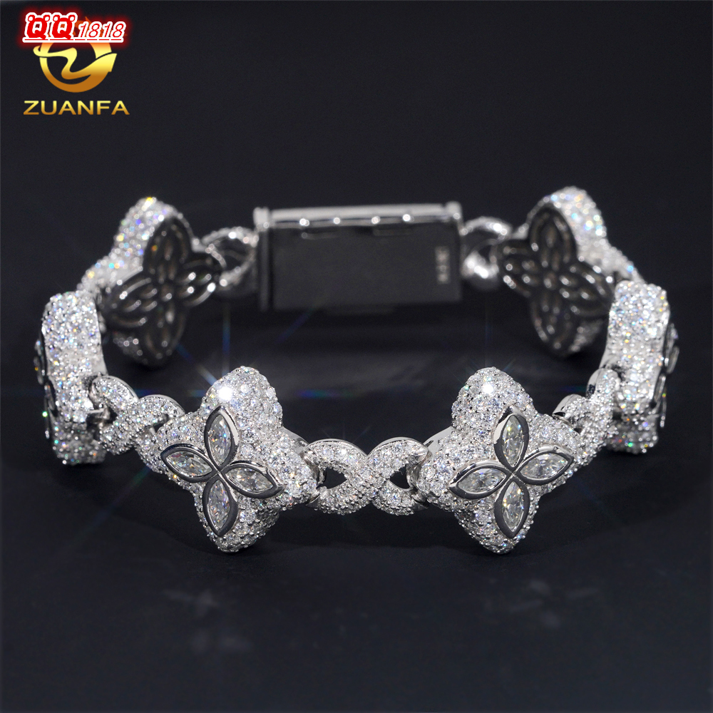 Cheapest Price Custom Iced Out Luxury Diamond Jewelry Rapper Men Jewelry Hip Hop VVS1 Moissanite Diamond Clover Cuban Bracelet