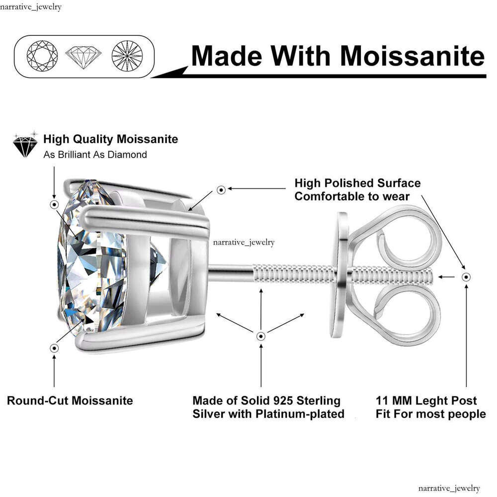 US Local Stock Fast Shipping Luxury Gold Plated 925 Sterling Silver Women's 7.5mm 1.5ct Round Cut VVS Moissanite Earrings