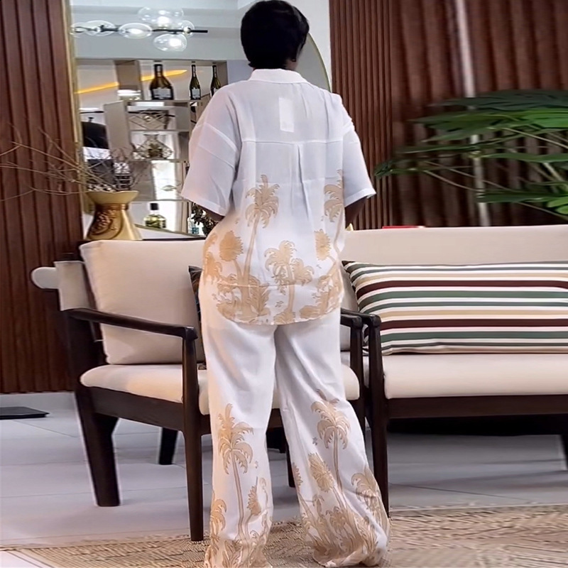 Fashion Street Print Two Piece Set For Women Spring Summer Sleeveless Top And Pants Outfits Office Elegant Autumn Suits 240813