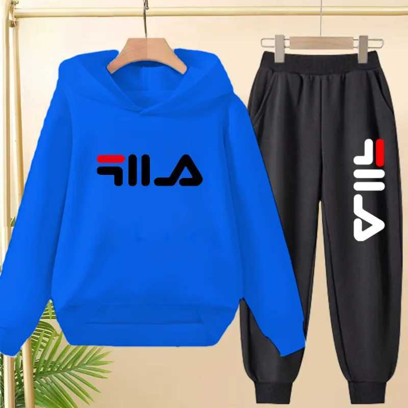 3-12 Age Boy Girl Children 2 Piece Set Leisure Letter Print Outerwear HoodieTrousers Pullover Hooded Autumn Winter SportswearT260212