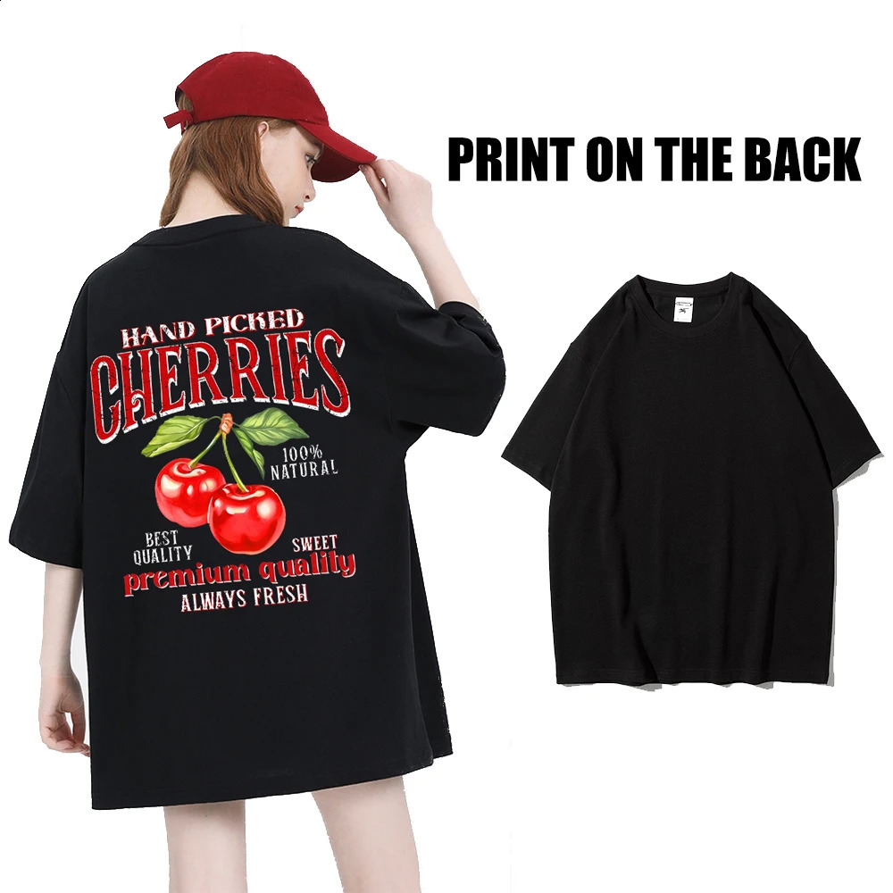 Summer Lemon Cherries Prints TShirts Cotton Womens Tops Oversize ONeck Soft Short Sleeve tees Street Casual Womans Clothes 260126