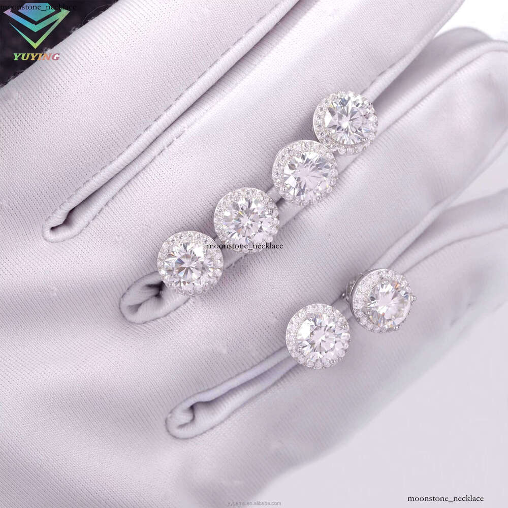 VVS Moissanite with 18k Gold Plated Round VVS Moissanite 4prongs 925 Silver Earrings for Fine Jewelry