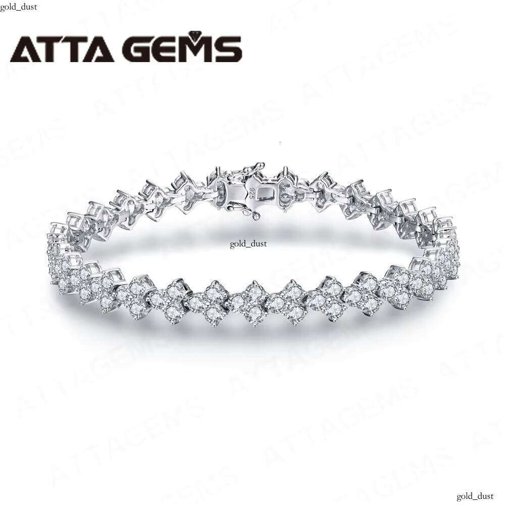 VVS Moissanite Ata 925 Sterling Silver Full Silicon Unisex 18k Gold Plated 3 Stone Bracelet Fine Jewelry